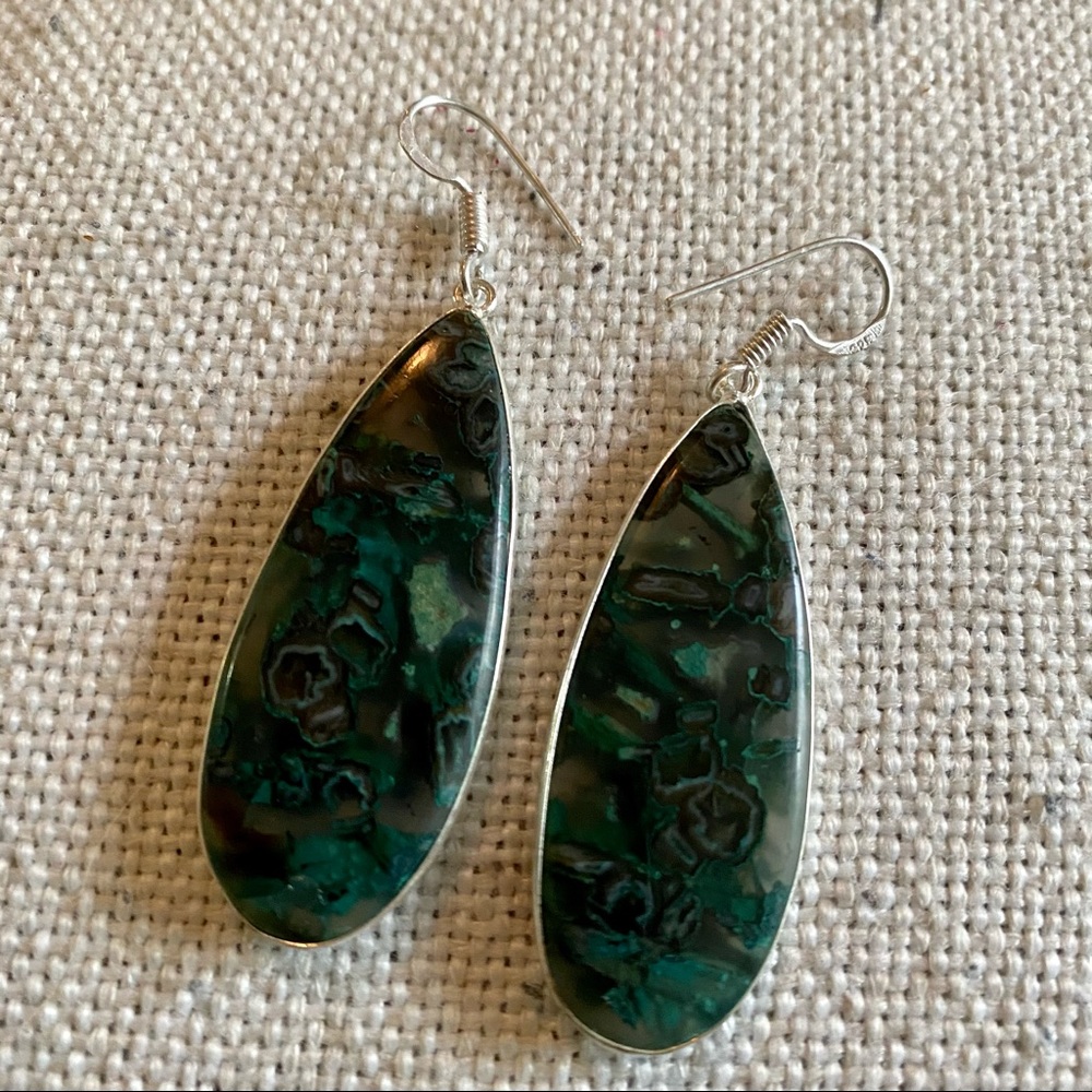 1990’s/ Y2K Stick Agate Sterling Silver Earrings, Unworn, Deadstock